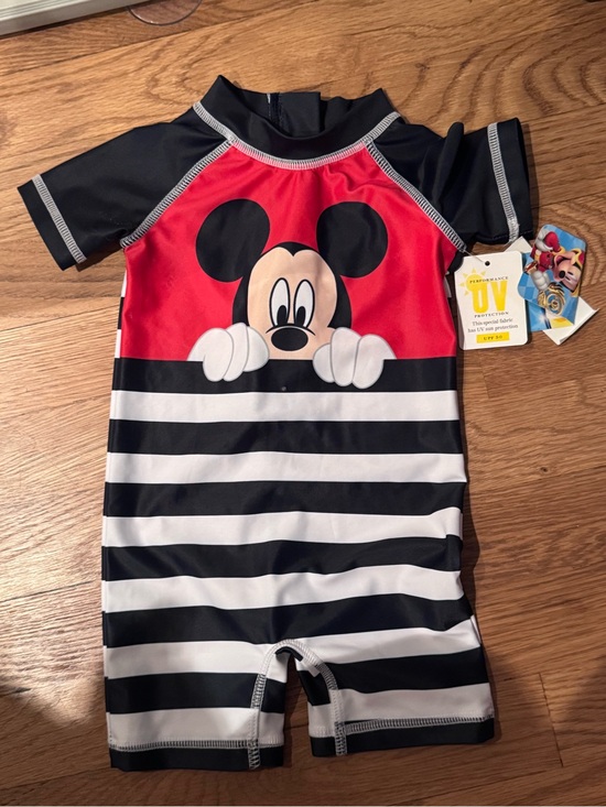 Disney Other - ☀️Disney Black, Red & White Mickey Mouse Kids Rashguard Swim Suit